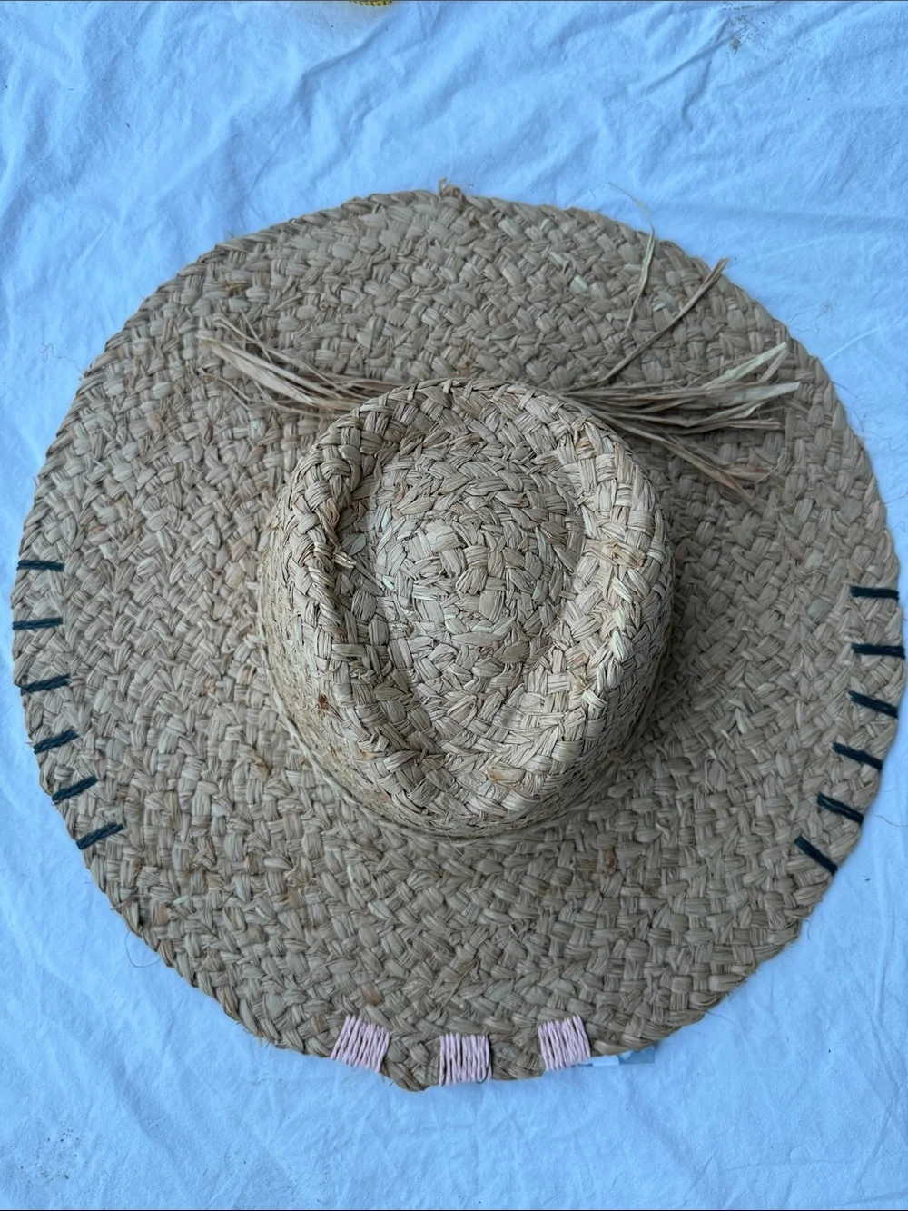 NWT Sun Hat Brown Tan Straw 100% paper hand Stitched details OS rancher floppy